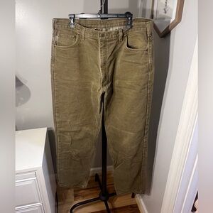 Carhartt B162  Flannel Lined Olive Green Denim Heavy Jeans Mens 40X34